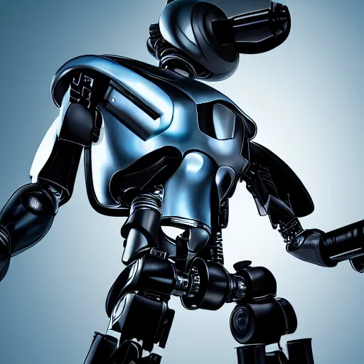 Image similar to armed futuristic anthropomorphic robot fighting with a man photographer holding photocamera, full body, clean background, photorealistic, detailed,