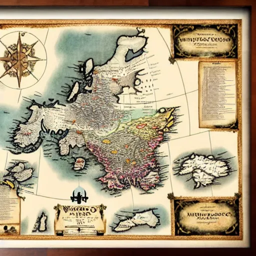 Image similar to westeros map printed on parchment, 8 k