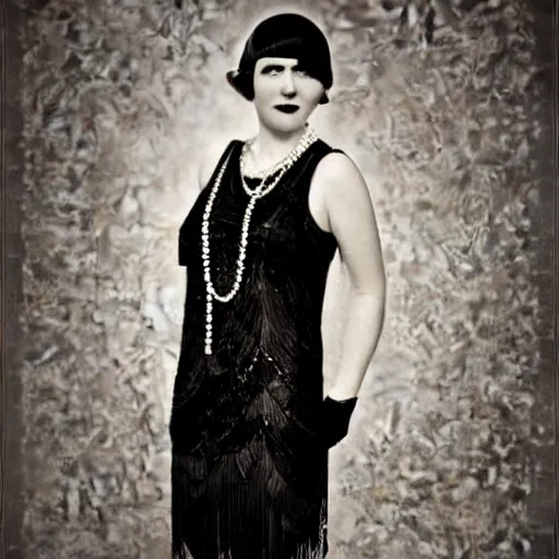 Prompt: a portrait photo of a 1 9 2 0 s woman in a flapper dress, highly detailed, dark, atmospheric, lovecraft