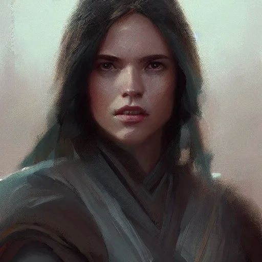 Image similar to portrait of an woman by Greg Rutkowski, Jade Skywalker, daughter of Ben Skywalker, Star Wars Expanded Universe, highly detailed portrait, digital painting, artstation, concept art, smooth, sharp foccus ilustration, Artstation HQ