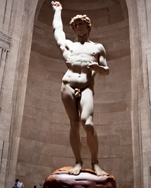 Prompt: the david by michelangelo made of chocolate cake