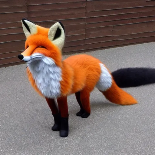 Prompt: photo of a sensual female fox fursuit
