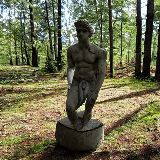 Prompt: broken greek statue in the forest