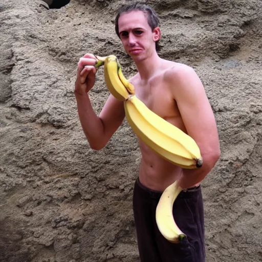 Image similar to dirty scrawny pilgrim holding a banana