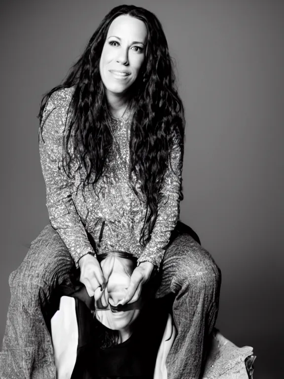 Image similar to promotional vogue studio portrait photo of Alanis Morissette