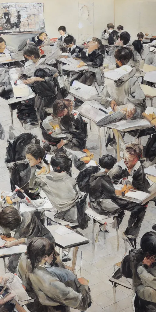 Prompt: oil painting scene from school by kim jung gi