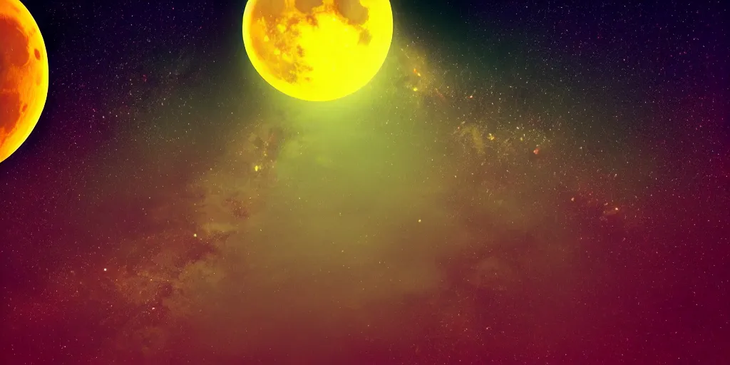 Image similar to moon setting, space, galaxy, milkyway, nebula, Mars, planets, neon, cinematic, realistic, glow, beautiful,