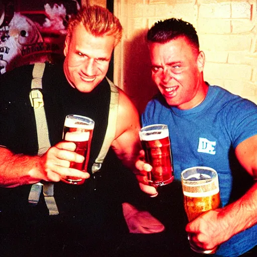 duke nukem and doomguy drinking together beer in a Stable Diffusion