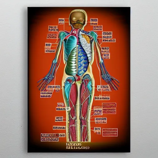 Image similar to highly detailed medical anatomy poster of an alien