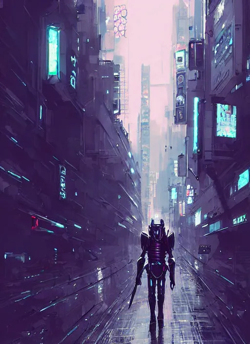 Image similar to sci - fi metal knight walking in shinjuku, by ismail inceoglu