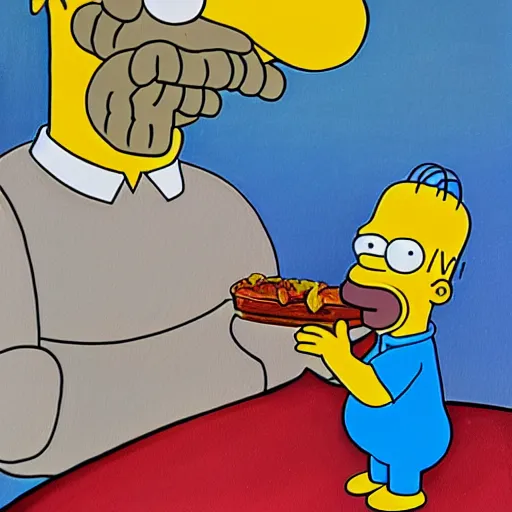 Prompt: a painting of homer simpson eating bart simpson in the style of saturn devouring his son