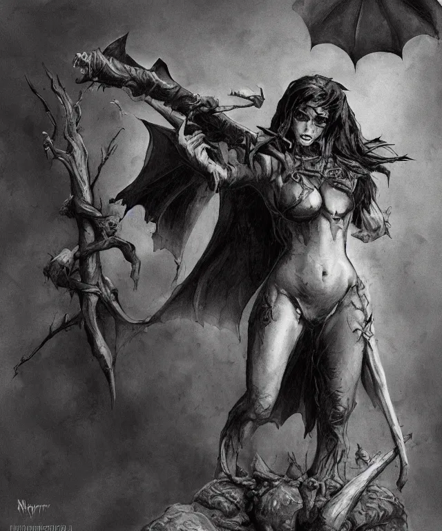 Image similar to the slovenly, experienced female anthropomorphic bat necromancer. in the style of frank frazetta in the style of leonard boyarsky trending on artstation deviantart pinterest photorealistic hd 8 k highlights and shadow detailed high resolution
