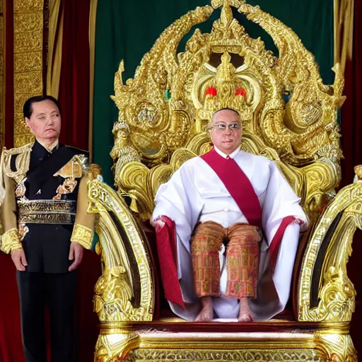 Prompt: Frank Reynolds as King of Thailand, holy ceremony