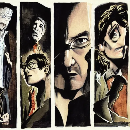 Image similar to in one frame Harry Potter with Sandman, by Neil Gaiman, by Dave McKean, comics Sandman, small details, clear faces, high detail