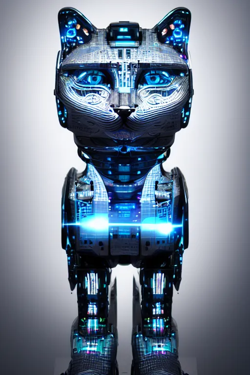 Image similar to detailed photo of the half - cybernetic robocat, symmetry, awesome exposition, very detailed, highly accurate, intricate, professional lighting diffracted lightrays, 8 k, sense of awe, science magazine cover