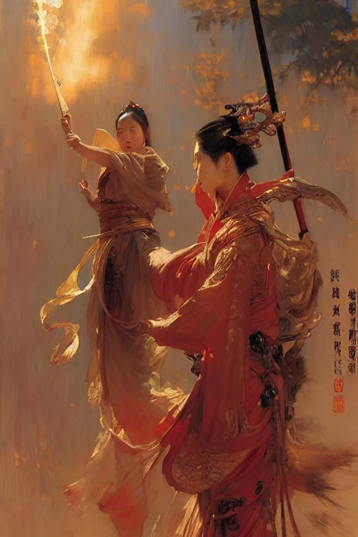 Image similar to wuxia, painting by gaston bussiere, craig mullins, j. c. leyendecker