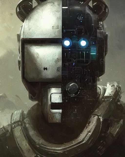 Prompt: a bear half covered face with cybernetic enhancements as seen from a distance, scifi character portrait by greg rutkowski, esuthio, craig mullins, 1 / 4 headshot, cinematic lighting, dystopian scifi gear, gloomy, profile picture, mechanical, half robot, implants, solarpunk