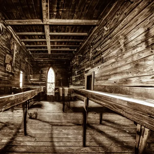 Prompt: picture of a cronenberg - like creature, southern gothic, inside of an old wooden church in louisiana, dark and intricate photograph