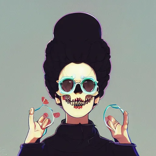 Image similar to anime skull portrait woman balloons, marge simpson, elegant, highly detailed, hard shadows and strong rim light, art by jc leyendecker and atey ghailan and sachin teng