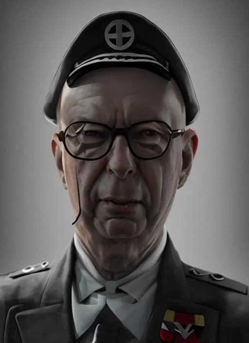 Image similar to an epic fantasy comic book style portrait painting of Klaus Schwab dressed as a Nazi, unreal 5, DAZ, hyper realistic, octane render, dynamic lighting