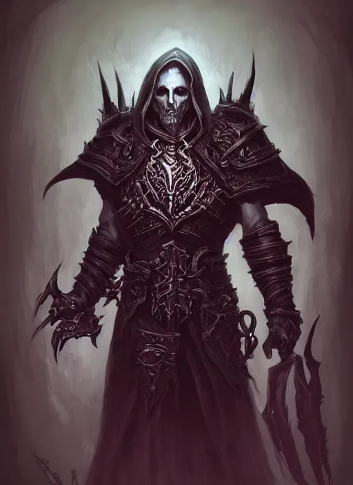 Prompt: portrait of an old male necromancer as a diablo 3 character, looking at camera, D&D, undead magic, long black hair, intricate, elegant, stylish, cute smile, fantasy, extremely detailed, digital painting, artstation, concept art, smooth, sharp focus, illustration, ambient lighting, art by artgerm and greg rutkowski and alphonse mucha and simon stalenhag