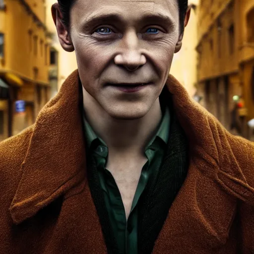 Image similar to portrait of a young loki, street pic, depth of field, zeiss lens, detailed, symmetrical, centered, fashion photoshoot, by annie leibovitz and steve mccurry, david lazar, moebius, breathtaking, 8 k resolution, extremely detailed, beautiful, establishing shot, artistic, hyperrealistic, beautiful face, octane render