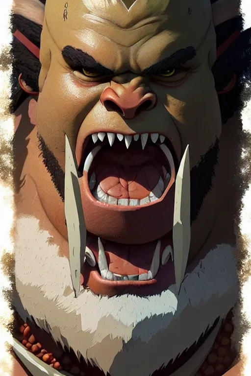 Image similar to orc barbarian male, finely detailed perfect face, exquisite details, earth magic, mid view, design on a white background, by studio muti, greg rutkowski makoto shinkai takashi takeuchi studio ghibli