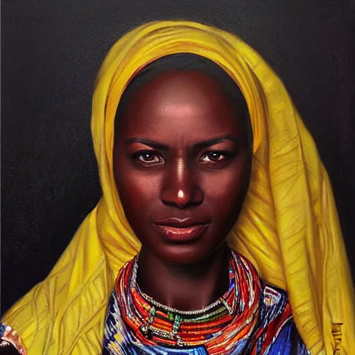 Prompt: portrait of a sudanese woman ( 3 5 ) from sudan, an oil painting by ross tran and thomas kincade
