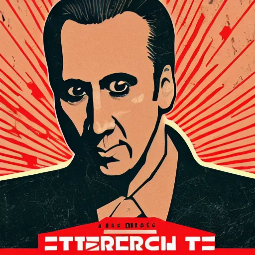 Image similar to nic cage as a poster for a fascist dictatorship, stylized propaganda poster,