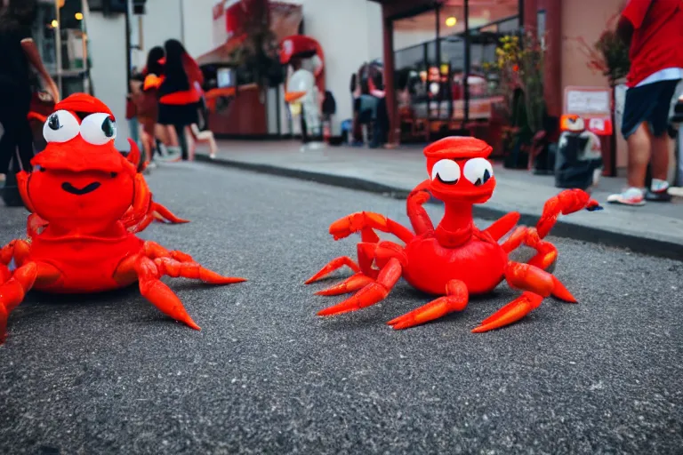 Prompt: person dressed up like a cute crab, in 2 0 1 8, at an arbys, street style, royalcore, low - light photograph, photography by tyler mitchell