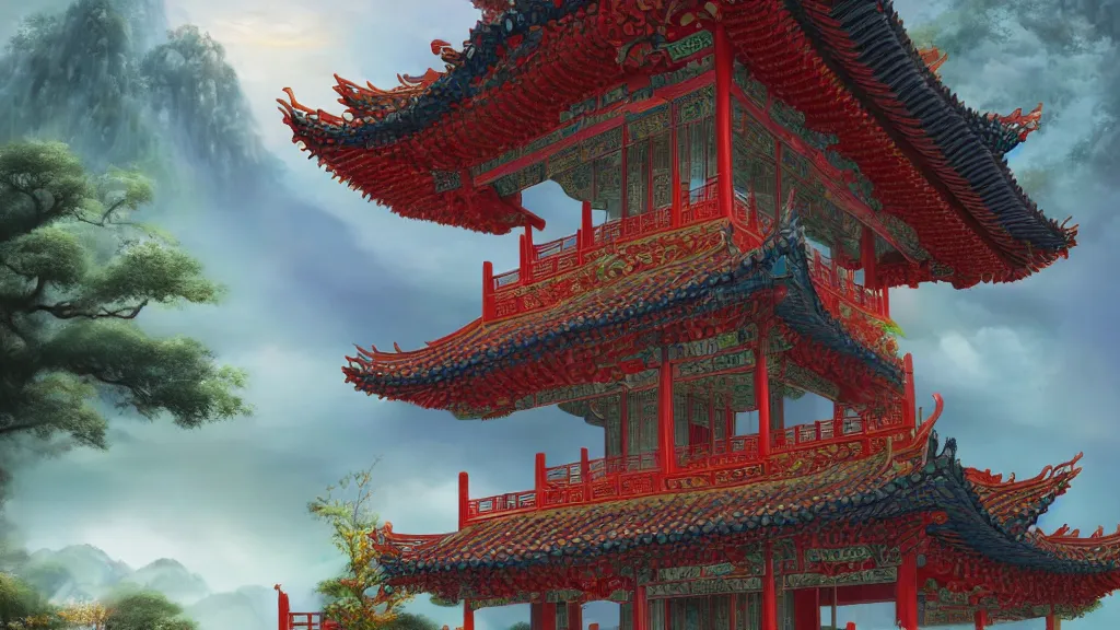 Prompt: Chinese temple, fantasy artwork, award-winning, beautiful scenery, artstation