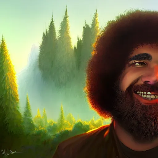 Image similar to expert, deviantart, therookies, by raad, by vitorugo, by mateus 9 5, realistic background, highly detailed, concept art, smooth, sharp focus, illustration of cyborg bob ross