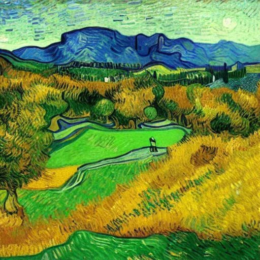 Image similar to Mountainside Golf Course in Autumn, Portrait by Vincent van Gogh