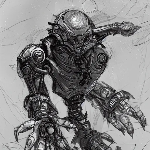 Prompt: The sketch is of a rose with a robot monster looming in the background. The style is dark and scary, meant to make the viewer feel uneasy., trending on artstation