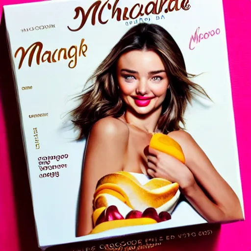 Image similar to miranda kerr as a chocolate made of chocolate with whipped cream accents and mango highlights