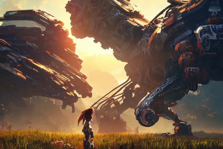 Image similar to snapmaw machine mecanical creature robot of horizon forbidden west horizon zero dawn radiating a glowing aura global illumination ray tracing hdr fanart arstation by ian pesty and alena aenami artworks in 4 k