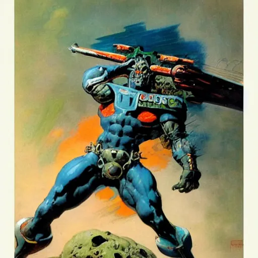 Image similar to mechabot by frank frazetta