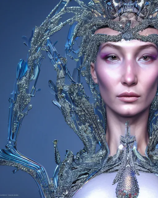 Image similar to a highly detailed metahuman 4 k close up render of an alien goddess bella hadid monument crying in iris van herpen dress schiaparelli in diamonds crystals swarovski and jewelry iridescent in style of alphonse mucha gustav klimt trending on artstation made in unreal engine 4