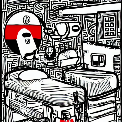 Image similar to chinese surgery operating table, in the style of daniel johnston and outsider art, 8k, line brush, overlaid with chinese adverts