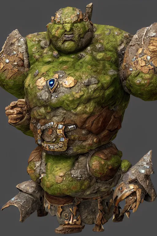 Image similar to zelda fantasy art giant golem troll wood rock greeble gemstone, global illumination ray tracing hdr fanart arstation by sung choi and eric pfeiffer and gabriel garza and casper konefal