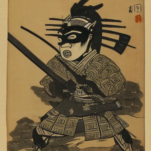 Prompt: samurai wearing oni mask and holding katana with both hands, 1 9 th century