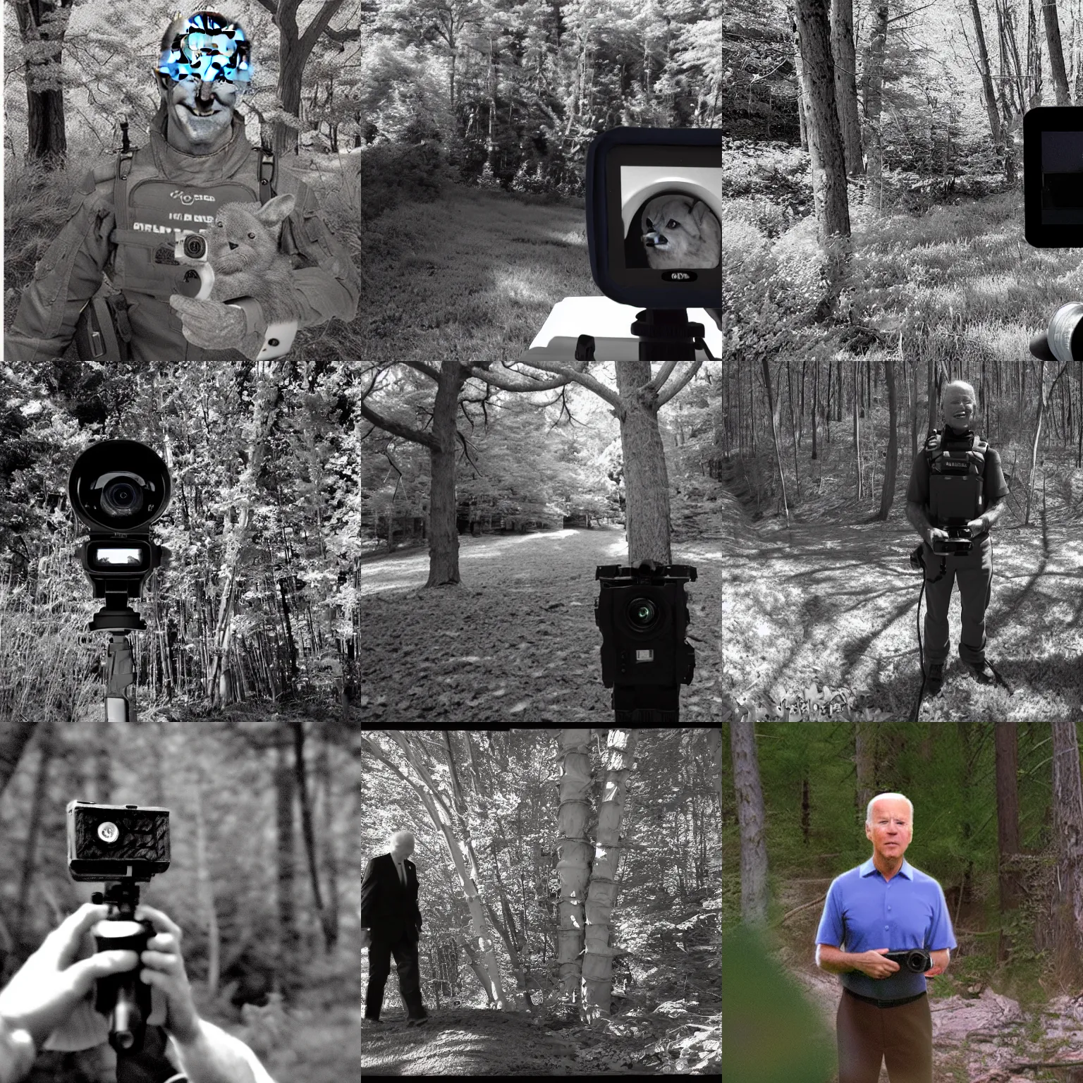 Prompt: Joe Biden trailcam, infrared camera