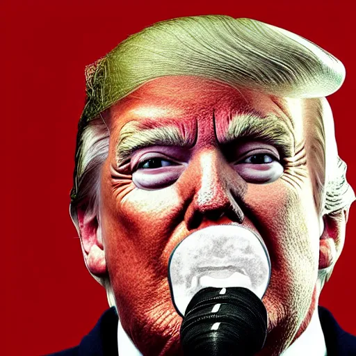 Prompt: close - up portrait of donald trump eating classified documents, by annie liebowitz