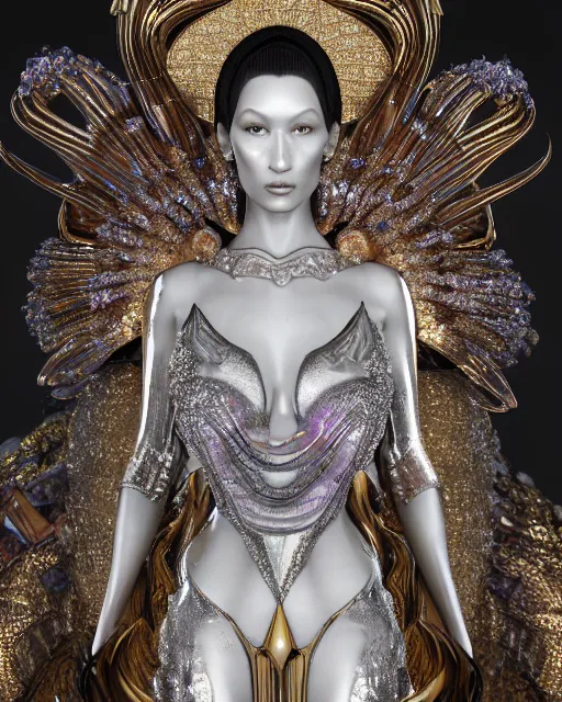 Image similar to a highly detailed metahuman 4 k close up render of an alien goddess bella hadid monument amor in iris van herpen dress schiaparelli in diamonds crystals swarovski and jewelry iridescent in style of alphonse mucha gustav klimt trending on artstation made in unreal engine 4