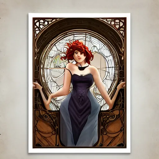 Prompt: Librarian lady, art nouveau, artgerm