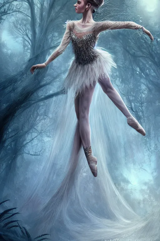 Image similar to prima ballerina, gorgeous, ethereal, intricate, elegant, volumetric lighting, nature scenery, digital painting, highly detailed, artstation, sharp focus, illustration, concept art, clive barker