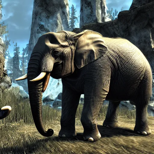 Image similar to a elephant in skyrim screenshot