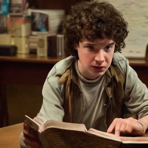 Prompt: professional photograph of will from stranger things playing dungeons and dragons, HD, 8K