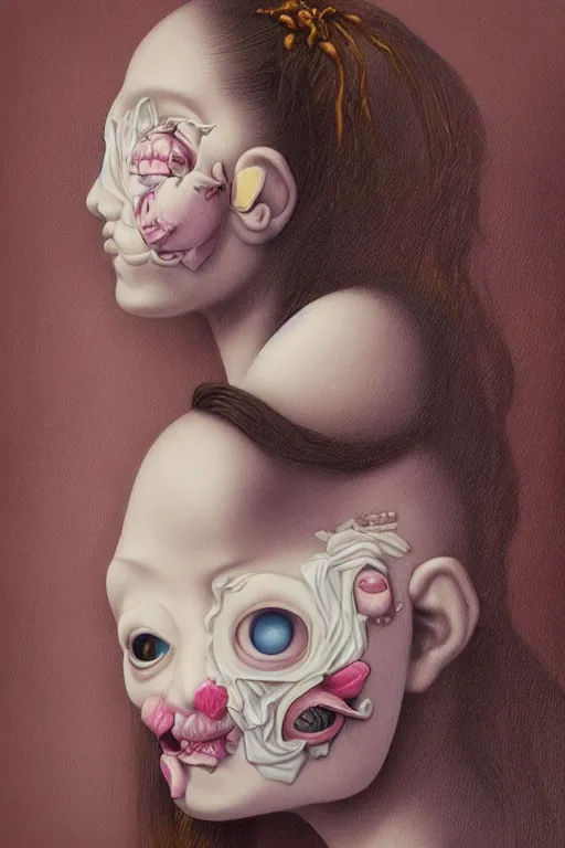 Prompt: pop surrealism, lowbrow art, realistic cute girl painting, hyper realism, victorian fashion, muted colors, trevor brown, mark ryden style