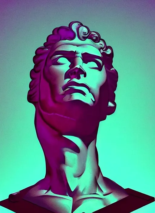 Image similar to statue of hercules, beeple, android jones, ( ( ( ( ( dan mumford ) ) ) ) ), vaporwave, retrowave, black background, neon wiring, black, glitch, strong contrast, cuts, pinterest, trending on artstation